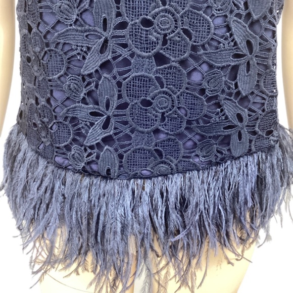 Anthropologie Greylin Navy Lace‎ Chiffon Sleeveless top SMALL Ostrich Feathers - Picture 8 of 10